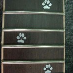 JP Guitars Custom Guitar Pearl Inlays Abalone Inlays Wood Inlays Guitar Fretboard Paw Print Inlay